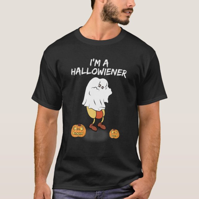 Camiseta Halloween Hot Dog, Wiener Dress Up In Ghost Costum (Frente)