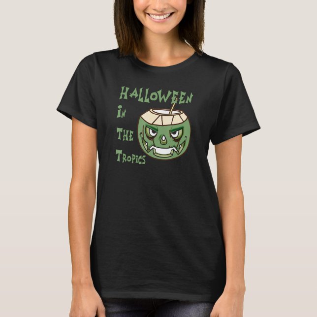Camiseta Halloween In The Tropics Coconut Face Jack O Lante (Frente)