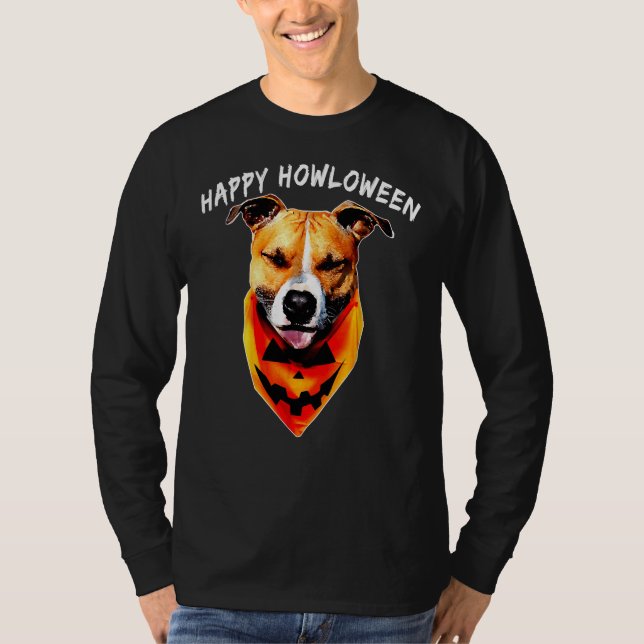Camiseta Halloween Jack O Lantern Pitbull Engraçado Cachorr (Frente)