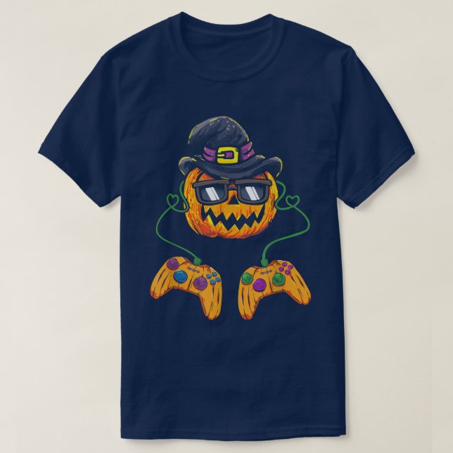 Camiseta Halloween Jack O Lanterna Gamer Pumpkin Com Hat Sw (Frente do Design)