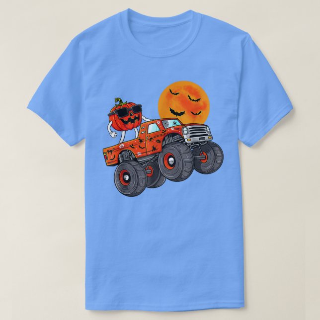 Camiseta Halloween Jack O Lanterna Monster Truck Toddler Bo (Frente do Design)