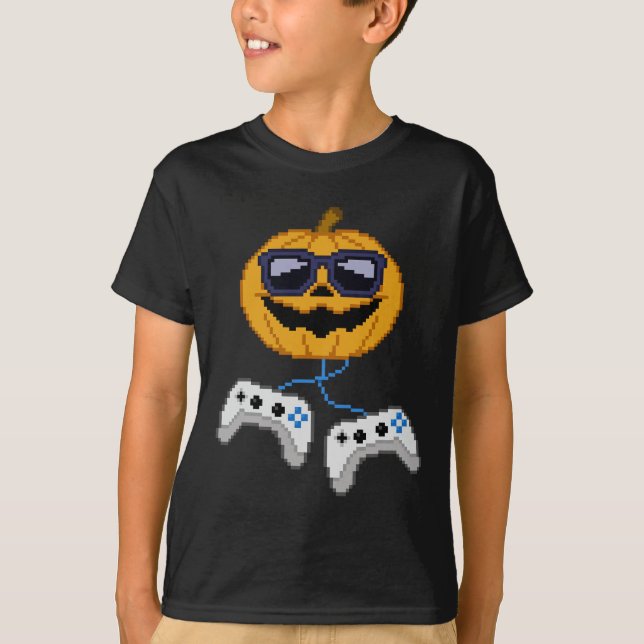 Camiseta Halloween Jack O Lanterna Pixelou Jogador Bo (Frente)