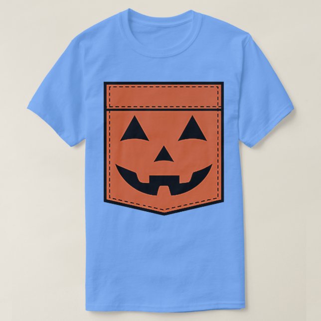 Camiseta Halloween Jack O Lanterna Pumpkin Face Pocket (Frente do Design)