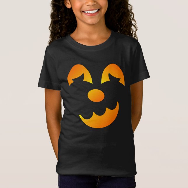 Camiseta Halloween Jack-o-lanterno Engraçado Rosto da Menin (Frente)