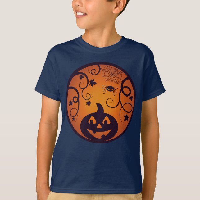 Camiseta Halloween Jack ou lanterna abóbora face e aranha (Frente)