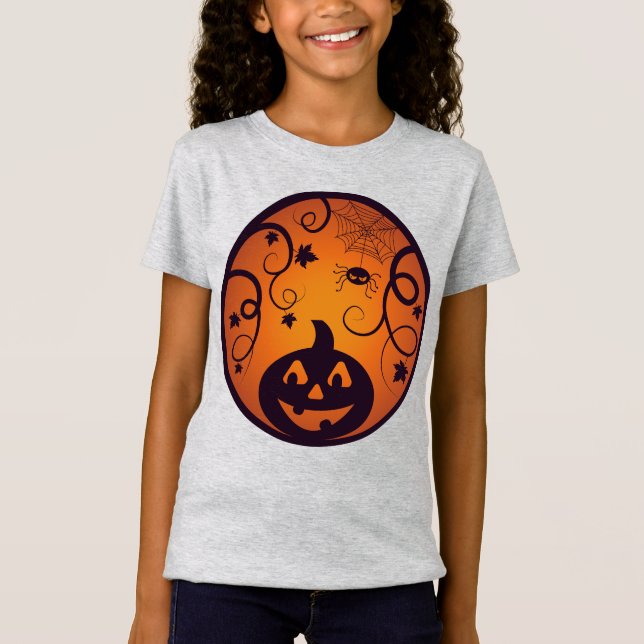 Camiseta Halloween Jack ou lanterna abóbora face e aranha (Frente)