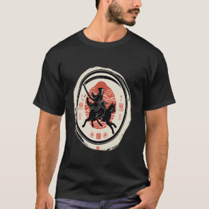 Camiseta Halloween Japonês Death Rides Black Cat T Shirt