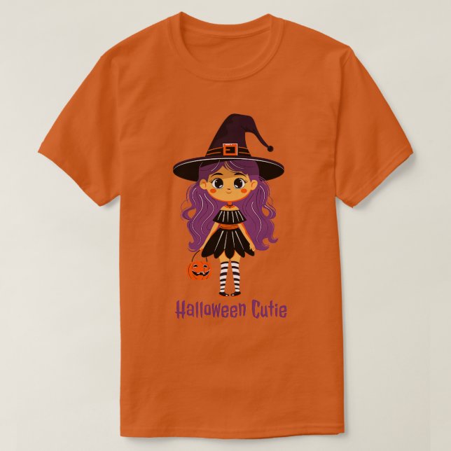 Camiseta Halloween Kawaii Cute Witch Tirt (Frente do Design)