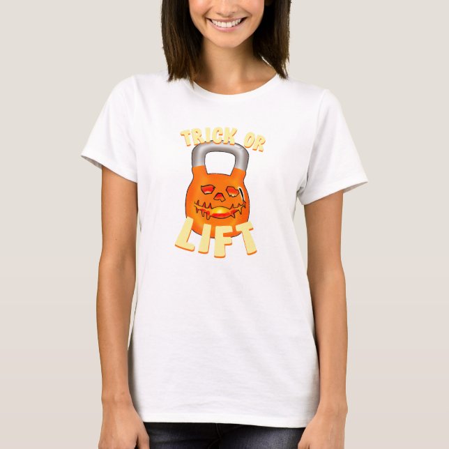 Camiseta Halloween Kettlebell Trick Or Lift Jack O Lantern  (Frente)