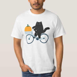 Camiseta Halloween Kürbis Katze auf Fahrrad