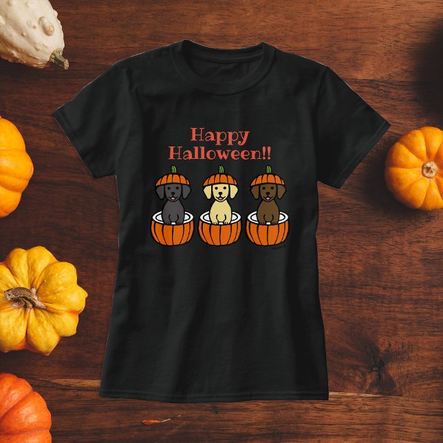 Camiseta Halloween Labrador Puppies e Pumpkins (Happy Halloween Labrador Puppies T-shirt for Labrador Owners.  Cute Labrador Cartoon Design.)