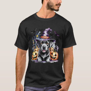 Camiseta Halloween Labrador Retriever Preto Chapéu de Bruxa