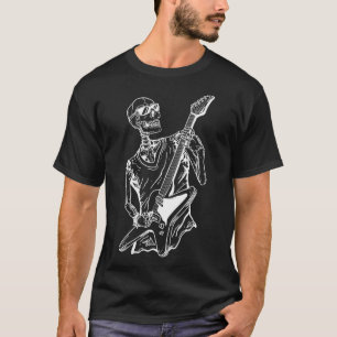 Camiseta Halloween Lazy Costume Skeleton Guitar Musical