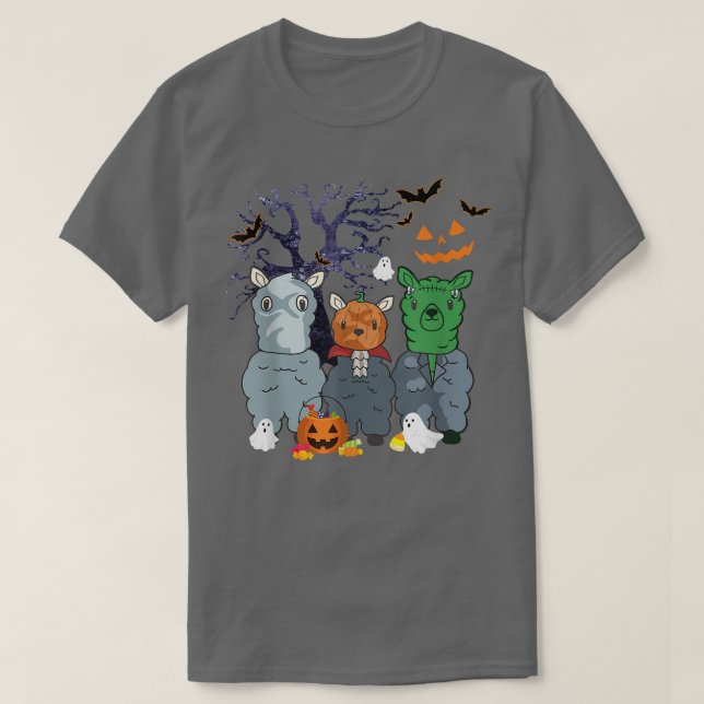 Camiseta Halloween Llama Bruxa Assustadora Figurino de Hall (Frente do Design)