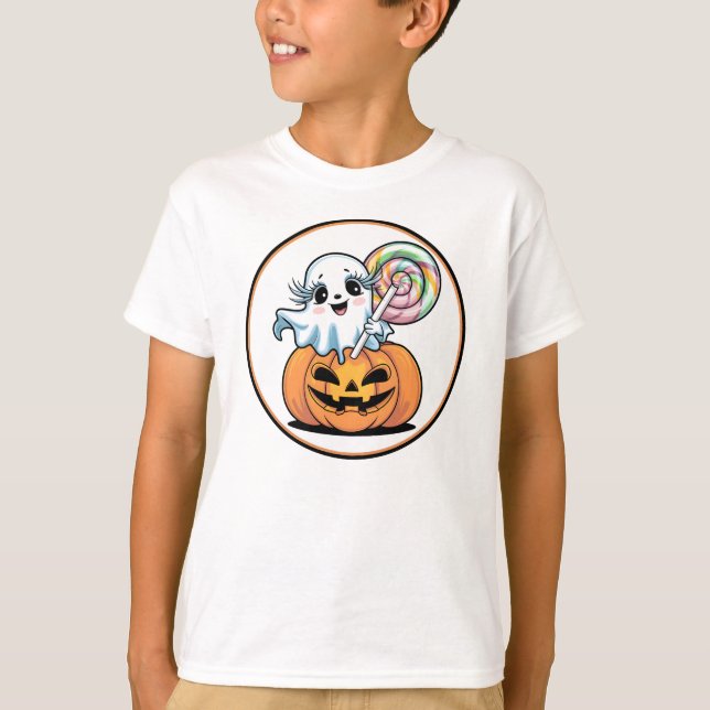 Camiseta Halloween Lollipop Ghost On Pumpkin (Frente)
