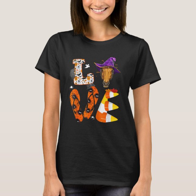 Camiseta Halloween Love Horse Witse Hat Equestrian (Frente)