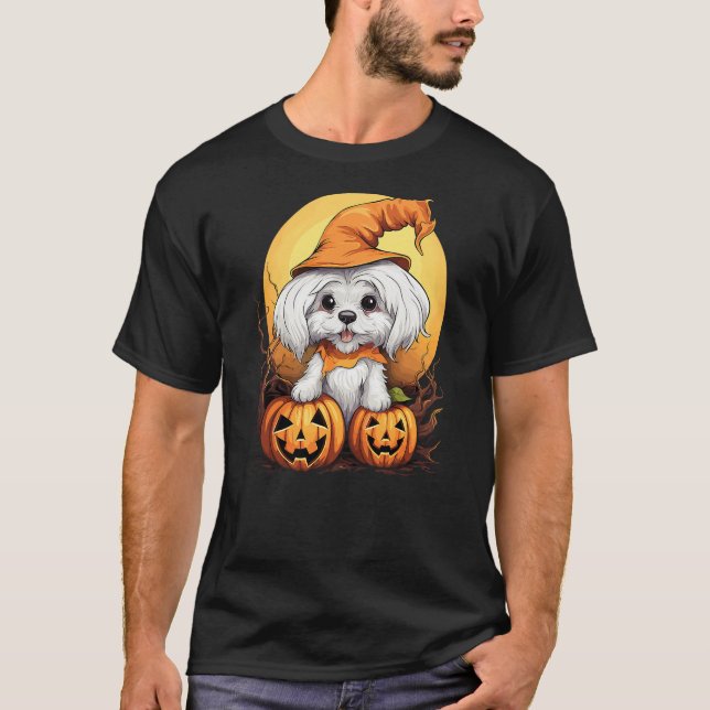 Camiseta Halloween Maltese Dog Pumpkin (Frente)