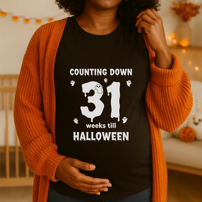 Camiseta Halloween Maternity Counting Down 31 Semanas (Criador carregado)