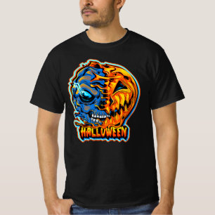 Camiseta Halloween Meia abóbora Cabeça Metade Monstro do Cr
