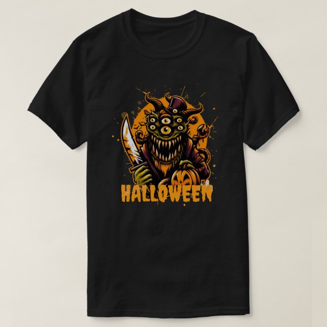Camiseta Halloween - Monstro horroroso com muitos olhos (Frente do Design)