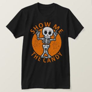 Camiseta Halloween Mostra-Me O Esqueleto Do Candy