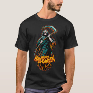 Camiseta Halloween Motif Black Death Com Scythe