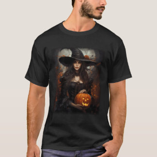 Camiseta Halloween Mystical Linda Bruxa E A Abóbora