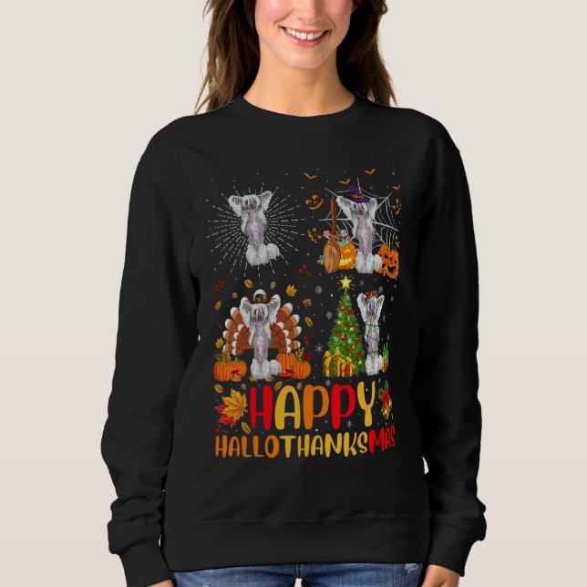 Camiseta Halloween Natal   Cão Crestado Chinês Hallotha (Frente)