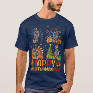 Camiseta Halloween Natal Engraçado Cachorro Azul Hallotha