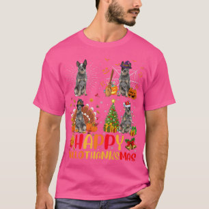Camiseta Halloween Natal Engraçado Cachorro Azul Hallotha