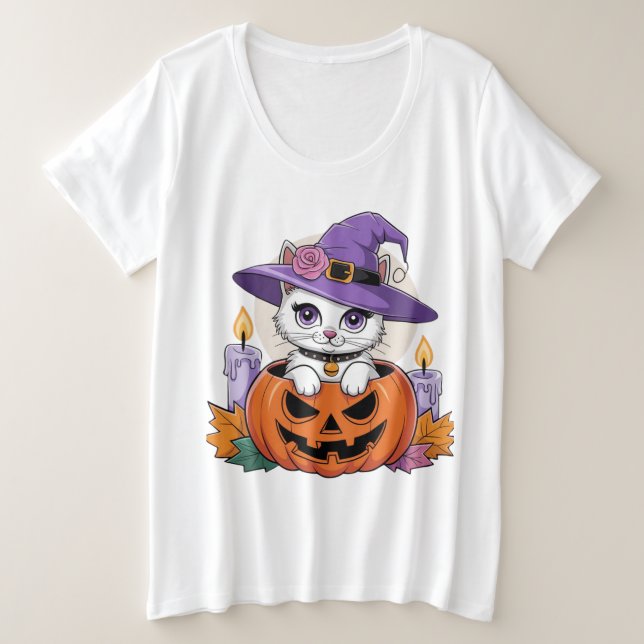 Camiseta Halloween Night Cat (Frente do Design)
