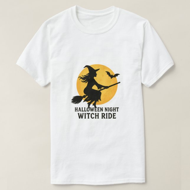 Camiseta Halloween Night Witch Ride (Frente do Design)