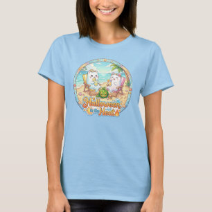 Camiseta Halloween no Calor – Gato Fantasma Fofo de Verão
