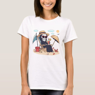 Camiseta Halloween no Verão – Ceifador na Praia