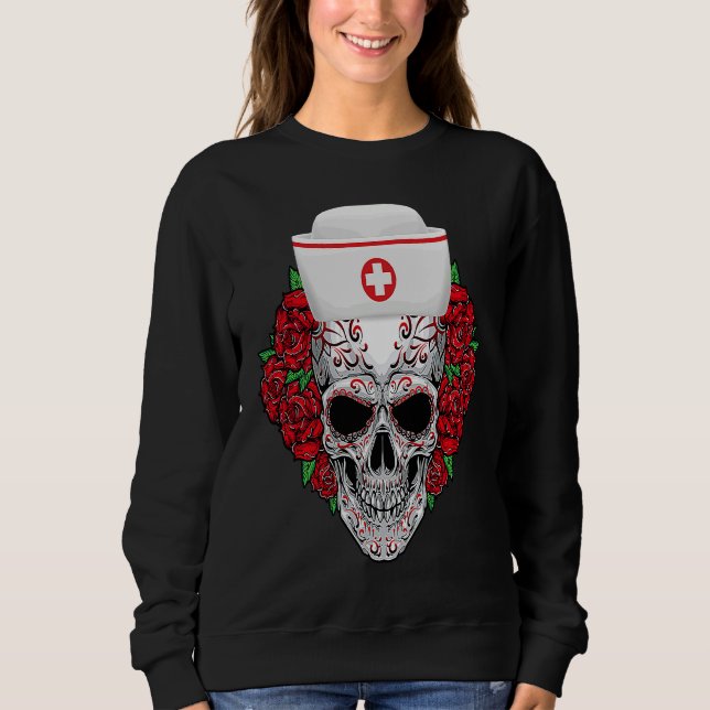 Camiseta Halloween Nurse Sugar Skull Day of the Dead (Frente)