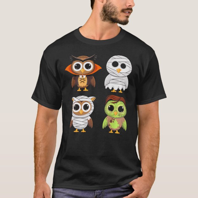 Camiseta Halloween Owl Ghost Vampire Mummy Trick Or Treat (Frente)