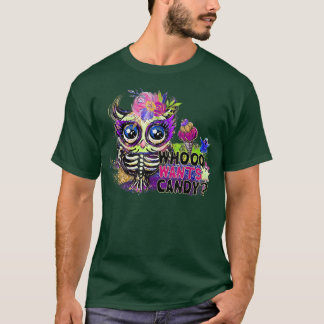 Camiseta Halloween Owl Quer Candy Gothic Skeleton Flo