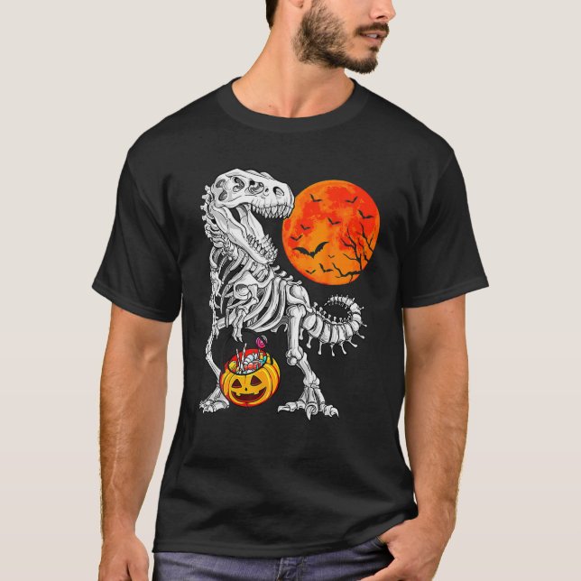 Camiseta Halloween Para Meninos Zombie Dinossaur (Frente)