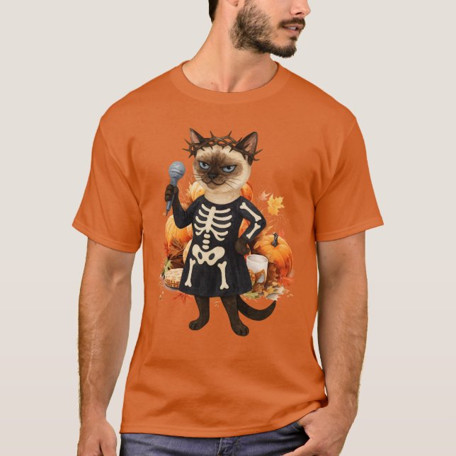 Camiseta Halloween Party by Siamese Cat with Pumpkin (Frente)