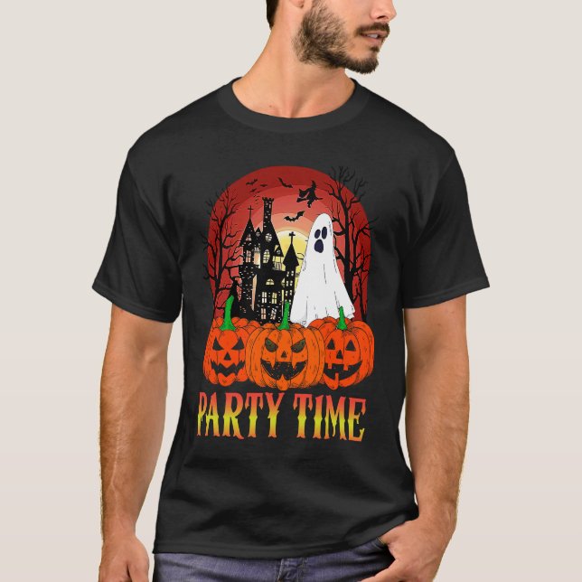 Camiseta Halloween Party Time  Ghost Pumpkin Haunted House  (Frente)
