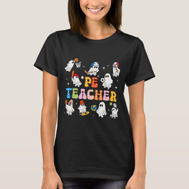 Camiseta Halloween Pe Teacher Ghost Playing Sports Physical (Frente)