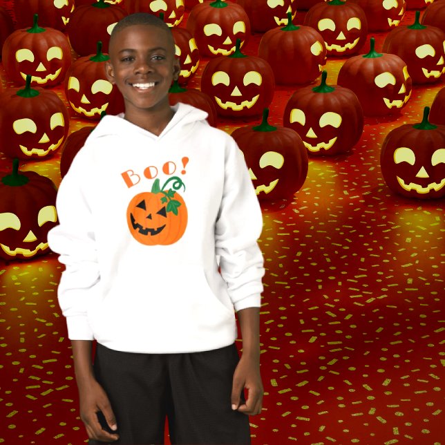 Camiseta Halloween Personalizado Jack O Lantern Boo Kids (Looking good in this bool hoody!)
