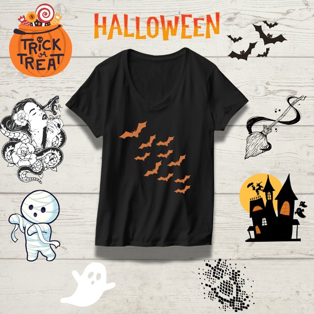 Camiseta Halloween Personalizável de Borda de Bat Spooky (Criador carregado)