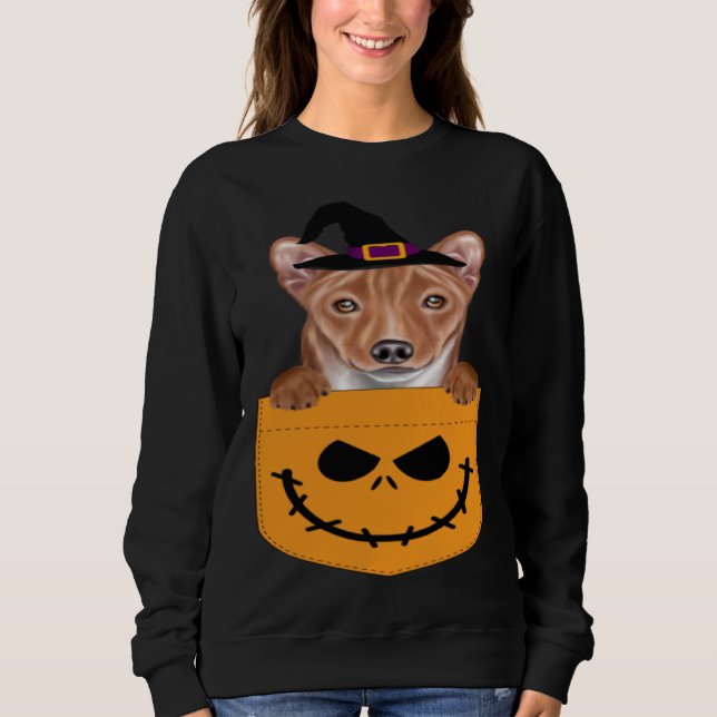 Camiseta Halloween Pocket Basenji Scary Jack O Lantern (Frente)