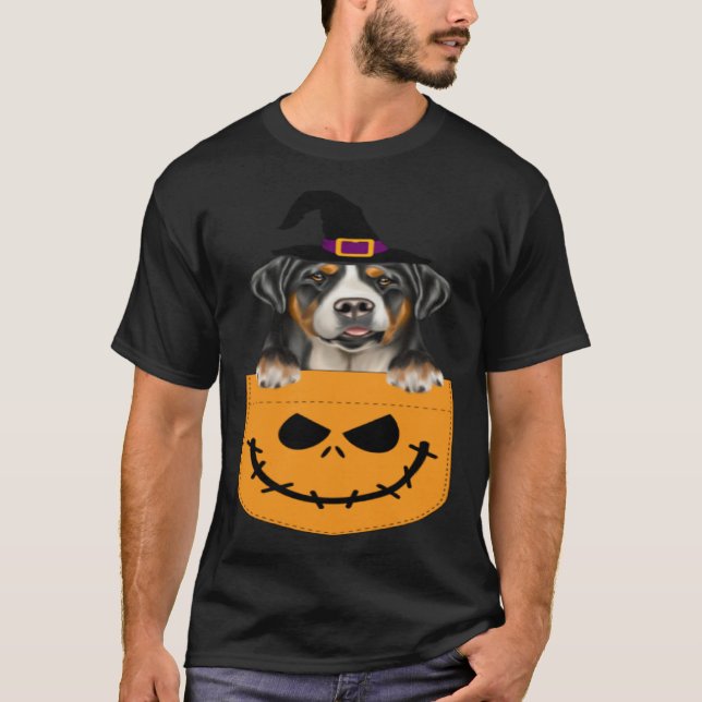 Camiseta Halloween Pocket Greater Swiss Mountain Dog Jack O (Frente)