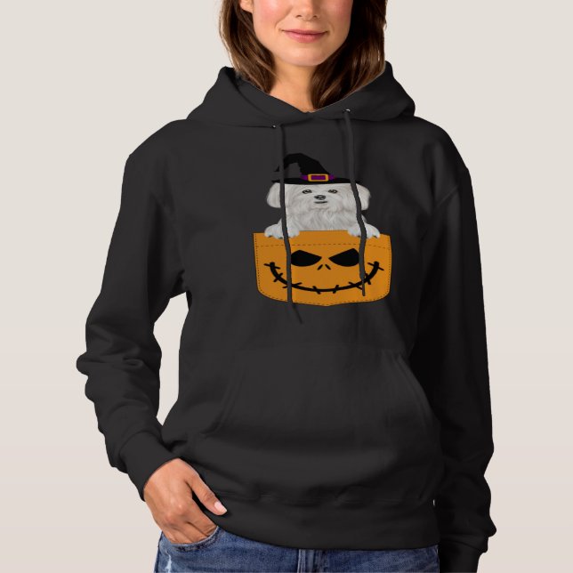 Camiseta Halloween Pocket Maltese Scary Jack O Lantern (Frente)