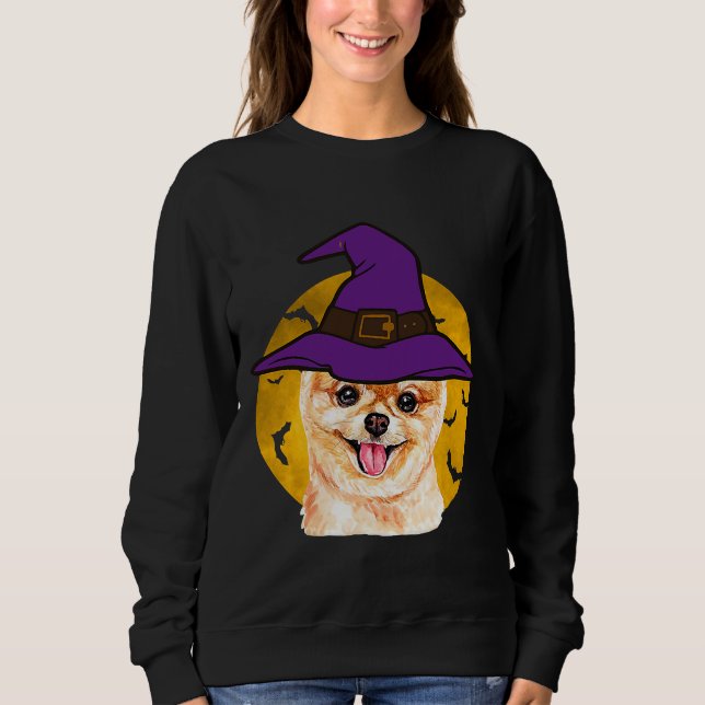 Camiseta Halloween Pomeranian Witold Hat Engraçado (Frente)