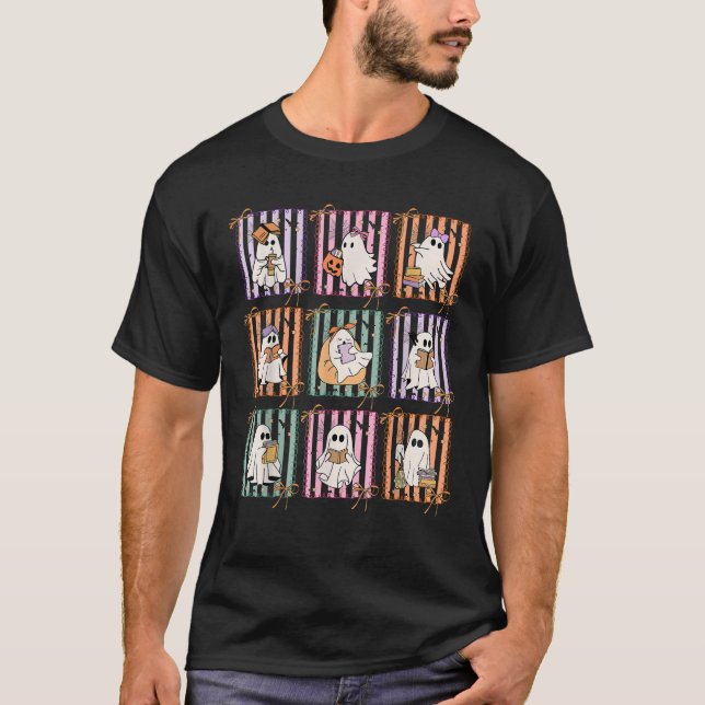 Camiseta Halloween Preppy Spooker Professora Fantasma Ou Ch (Frente)