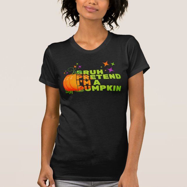 Camiseta Halloween PRETENDE QUE SOU UMA QUEDA DE PUMPKIN (Frente)