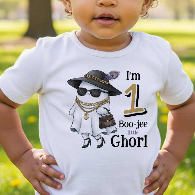 Camiseta Halloween primeiro aniversario Engraçado One Bouje (Halloween 1st Birthday Funny One Boujee Ghost Toddler T-shirt
)